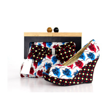 New Design African Printed High Heel Women Shoes with Bags (Y 64)